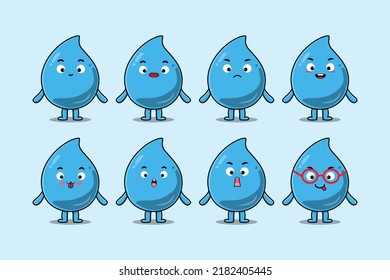 Set kawaii water drop cartoon character with different expressions cartoon face vector illustrations