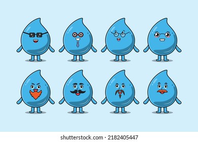 Set kawaii water drop cartoon character with different expressions cartoon face vector illustrations