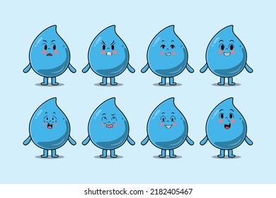 Set kawaii water drop cartoon character with different expressions cartoon face vector illustrations