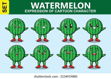 Set kawaii watermelon cartoon character with different expressions cartoon face vector illustrations