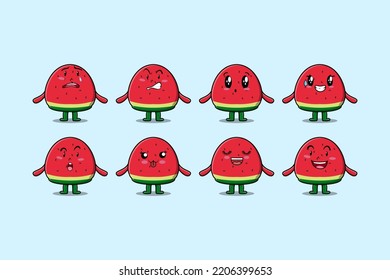 Set kawaii watermelon cartoon character with different expressions cartoon face vector illustrations