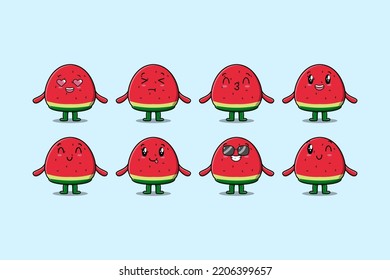 Set kawaii watermelon cartoon character with different expressions cartoon face vector illustrations