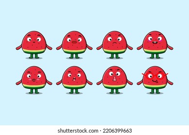 Set kawaii watermelon cartoon character with different expressions cartoon face vector illustrations