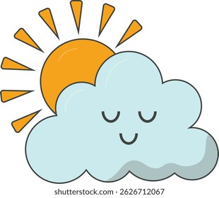 Set of kawaii weather elements. Childish clouds, rainbow, insects and sun with emotions. Good for patterns, posters, paper and scrapbooking