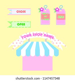 set of kawaii,cute,sweet,colorful,pastel tag sale speech bubble balloon think,speak,talk,template,flat,design,vector,illustration text box banner and tag promotion discount special sign with house