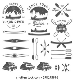 Набор эмблем, значков и элементов дизайна каяка и каноэ