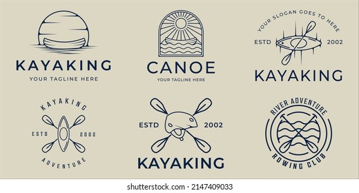 set of kayak or canoe logo vector line art simple illustration template icon graphic design. bundle collection of various paddle or rowing sign or symbol for adventure sport travel and business