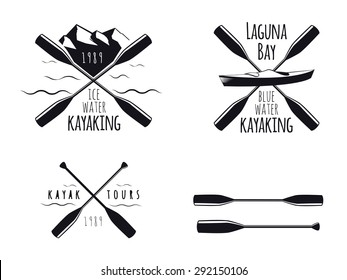 Set of kayak emblems, badges and icons