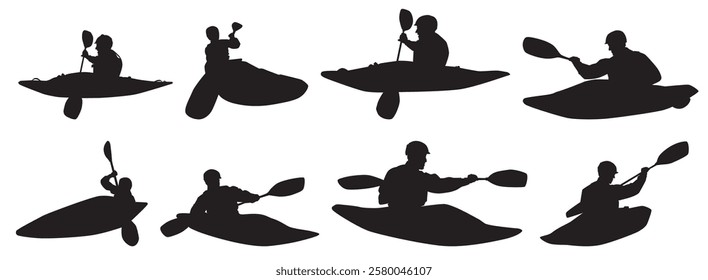 set of kayaking collection. Collection of kayaker. Kayak set. 