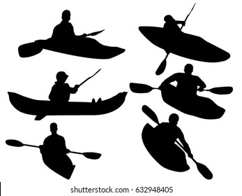 Set of kayaking silhouette