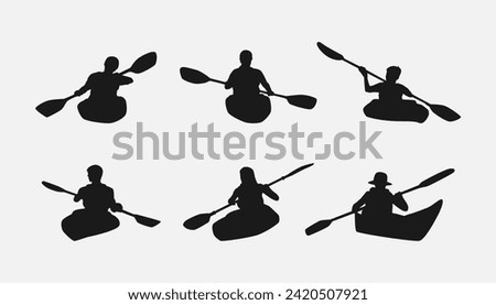 set of kayaking silhouette front view. isolated on white background. water sports, transport, adventure, etc. vector illustration.