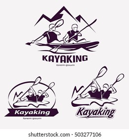 set of kayaking templates for labels, emblems, badges or logos, water sports