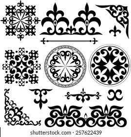 set Kazakh Asian ornaments and patterns