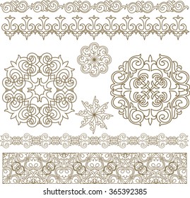 set Kazakh Asian ornaments and patterns. For decoration of dishes, paintings on cloth.