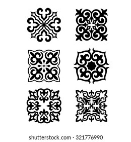 Set of Kazakh national ornaments and patterns