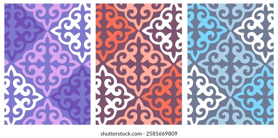 Set of kazakh patterns backgrounds. vector illustration. For design, wallpaper, card, banner, flyer. Ethnic ornament, national ornament of Kyrgyz, Mongol, Buryat, Kalmyk. 