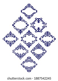 set of Kazakh rhombus ornaments , frames