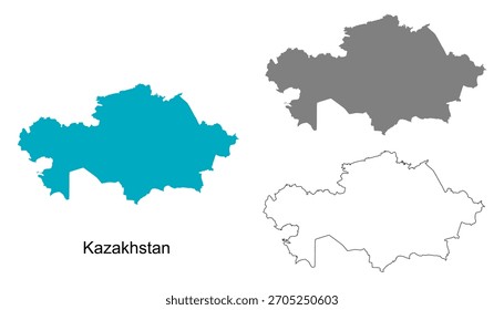 Set of Kazakhstan Map Design. Kazakhstan Map Vector Illustration on Blue, Gray, and Outline. Perfect for infographics, presentations, and educational materials