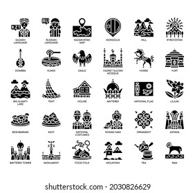 Set of kazakhstan symbol thin line and pixel perfect icons for any web and app project. 