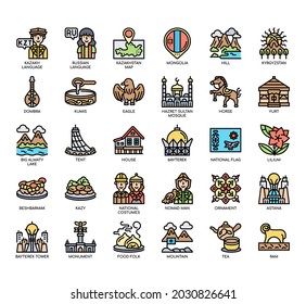 Set of kazakhstan symbol thin line and pixel perfect icons for any web and app project. 