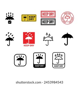 Set of Keep dry label symbol vector, umbrella vector icon for packaging.