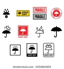 Set of Keep dry label symbol vector, umbrella vector icon for packaging.
