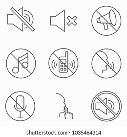 Set of keep silence signes. Line vector icons. Outline style