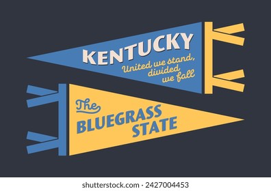 Set of Kentucky pennants. Vintage retro graphic flag, pennant, star, sign, symbols of USA. The Bluegrass State.