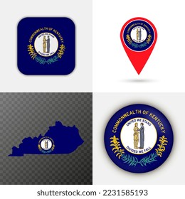 Set of Kentucky state flag. Vector illustration.