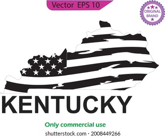 Set of Kentucky  US state map. Map of the United States of America. States of the USA. US map with state border. Distressed American flag with splash elements, flag of America, patriot, military.