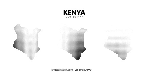 Conjunto de Vector de mapa punteado de Kenia en blanco aislado