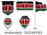 Set of Kenya Flags in Different Shapes and Styles