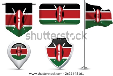 Set of Kenya Flags in Different Shapes and Styles