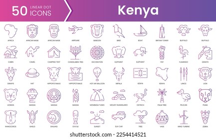 Conjunto de iconos kenianos. Conjunto de iconos de estilo de degradado. Ilustración vectorial