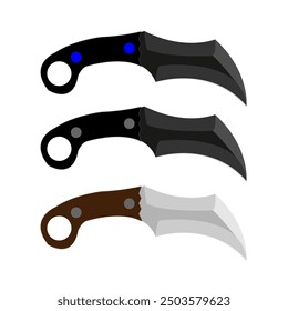 Set Kerambit knifes vector illustration. Tourist camping knife ,knife camping set cartoon. equipment camp, tent outdoor, hiking summer knife camping sign.