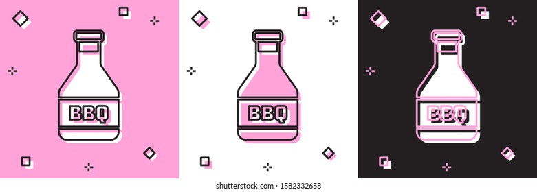 Set Ketchup bottle icon isolated on pink and white, black background. Barbecue and BBQ grill symbol.  Vector Illustration