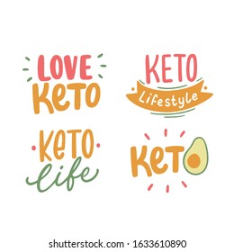 Set of keto diet hand drawn lettering words for overlay, print. Typographic sign diets for packaging, menu.