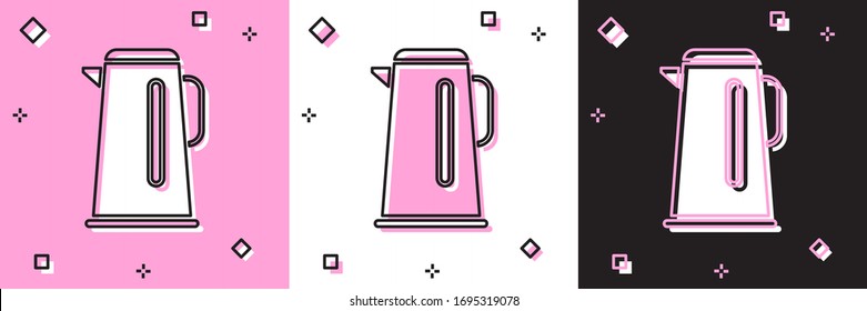 Set Kettle with handle icon isolated on pink and white, black background. Teapot icon. Vector Illustration