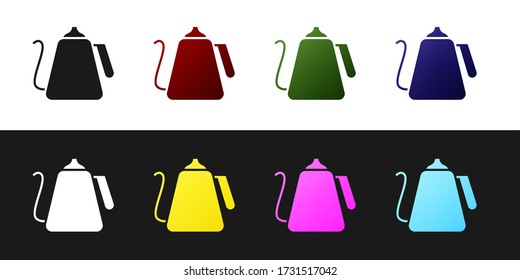 Set Kettle with handle icon isolated on black and white background. Teapot icon. Vector Illustration