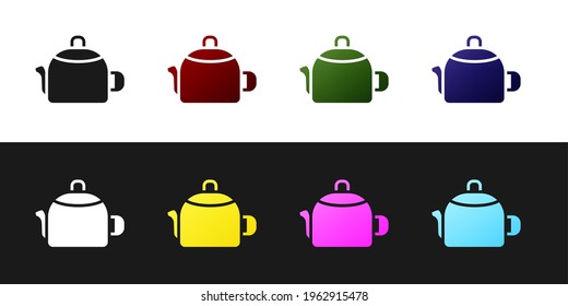Set Kettle with handle icon isolated on black and white background. Teapot icon.  Vector