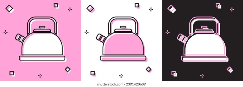 Set Kettle with handle icon isolated on pink and white, black background. Teapot icon.  Vector