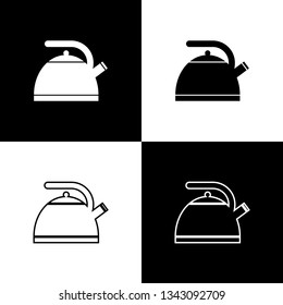 Set Kettle with handle icons isolated on black and white background. Teapot icon. Line, outline and linear icon. Vector Illustration