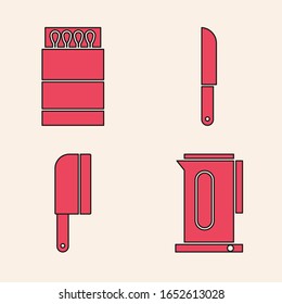Ajuste el guantero con asa, Abrir la caja de cerillas y cerillas, Cuchilla y el icono del helicóptero de carne. Vector