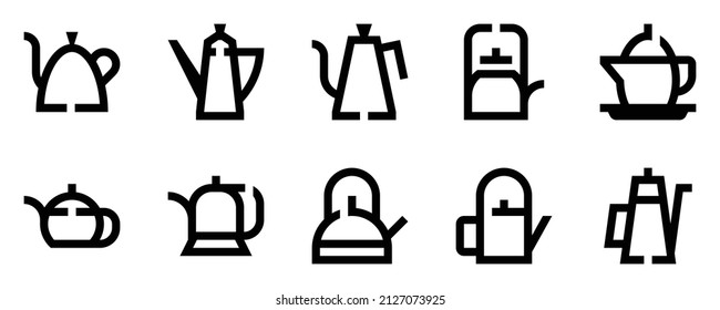 Set of kettle Icons. Black flat icon collection isolated on white Background