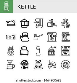 Set of kettle icons such as Coffee grinder, Teapot, French press, Coffee maker, Mincer, Coffee, Tea bag, Cezve, Kettlebell, Toaster, Grinder, Extractor, Dripper, shop , kettle