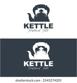 conjunto de design do logotipo da chaleira vintage. design do logotipo da loja da chaleira em fundo isolado. logotipo melhor para negócios do chá, restaurante, café e bebidas.