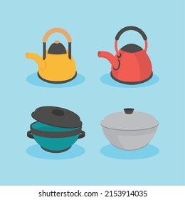 set of kettle and pots kitchen