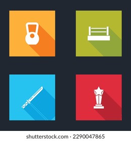 Set Kettlebell, Boxring, Japanisches Katana und Award Cup Symbol. Vektorgrafik