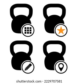 Set of Kettlebell icon, fitness sport symbol, iron equipment vector illustration, workout heavy training web mark .