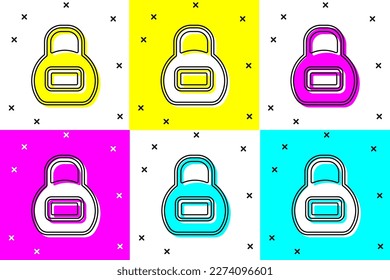 Establezca el icono de Kettlebell aislado en el fondo de color. Equipamiento deportivo.  Vector